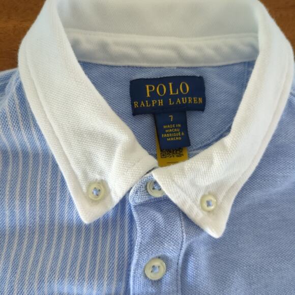 Raulph Lauren Boys Knit Oxford Fun Shirt in Harbor Island Blue white size 7 EUC - Picture 4 of 8
